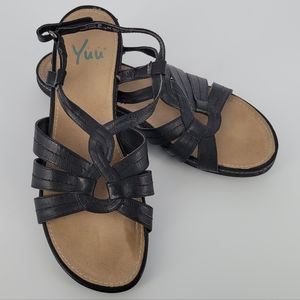 Yuu Black Faux Leather Sandals
